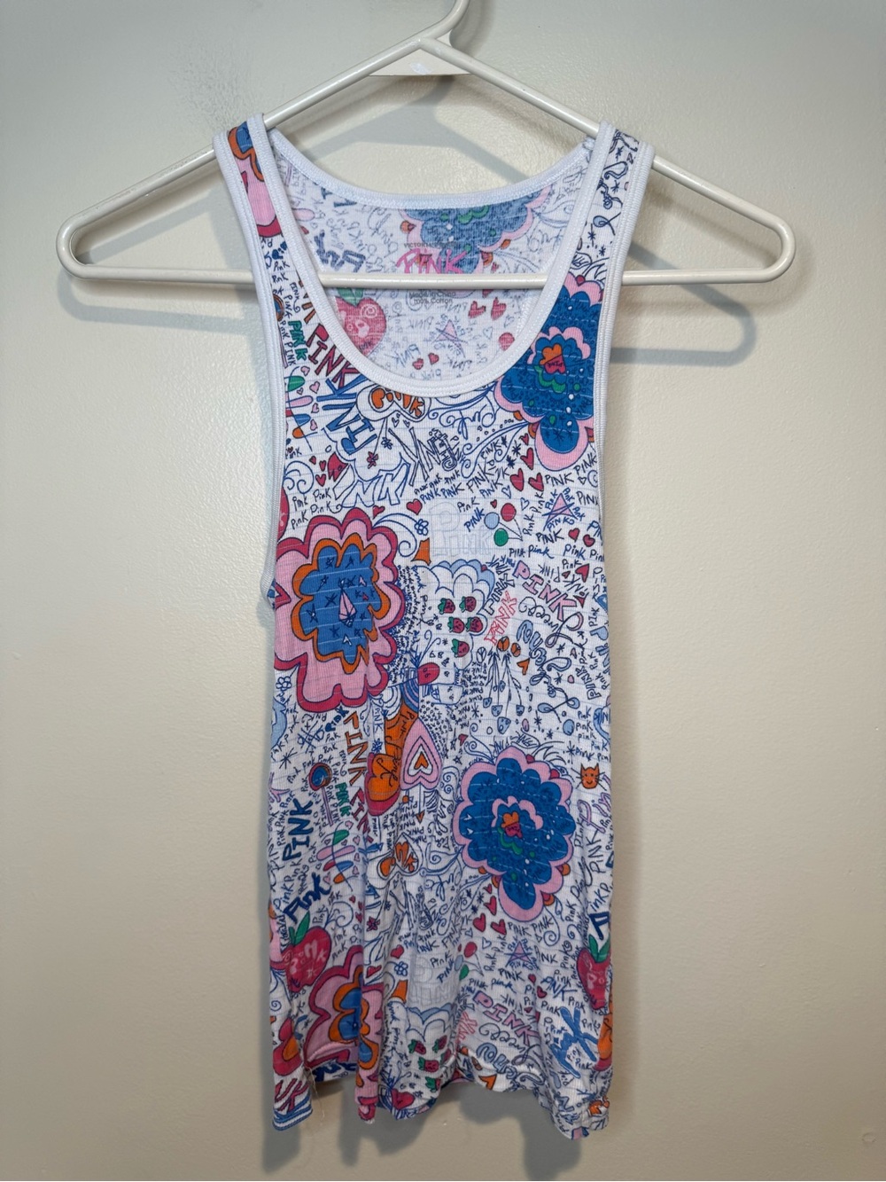 Victoria's Secret PINK vintage Y2K graffiti scribble tank top size XS/S